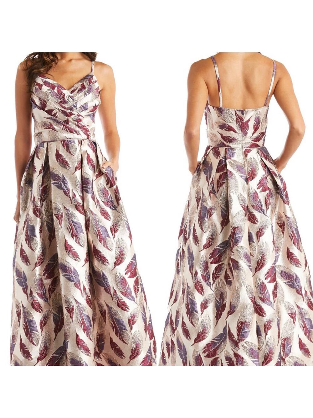 Morgan & Co. Womens Feather Brocade Gown Dress Maxi Shiny Prom Formal Size 1-XS